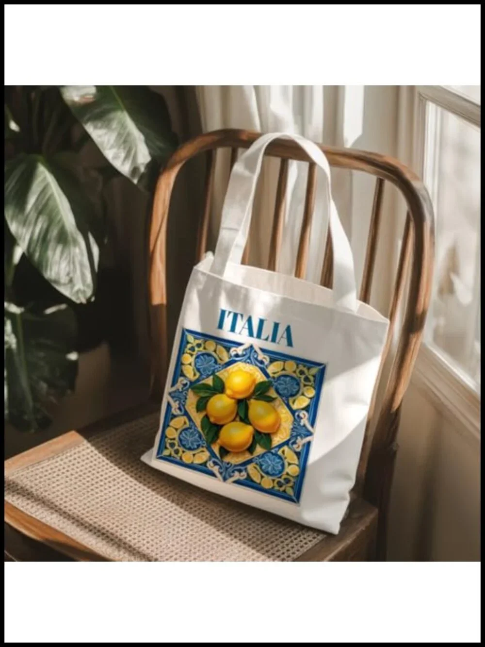 Canvas Reusable Grocery Tote Bag with Lemon Print